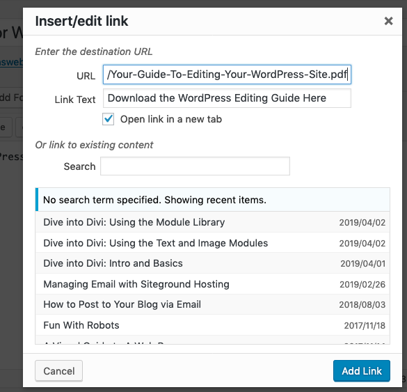 Link to A PDF or Word Document in WordPress