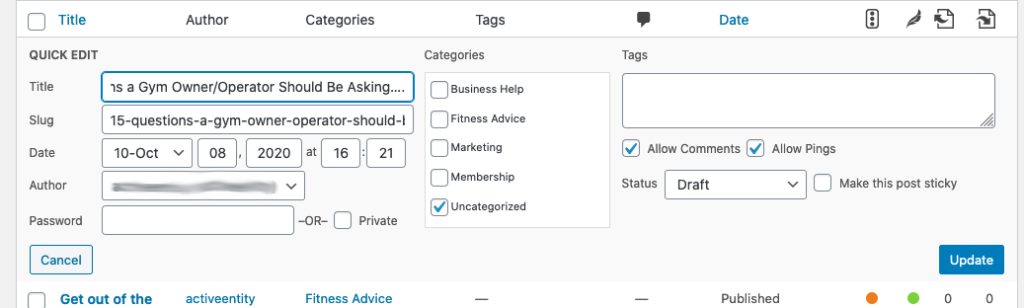 wordpress quick edit menu