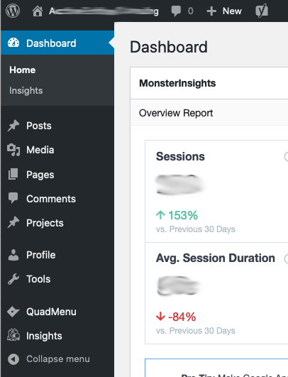 the left side toolbar on the wordpress dashboard